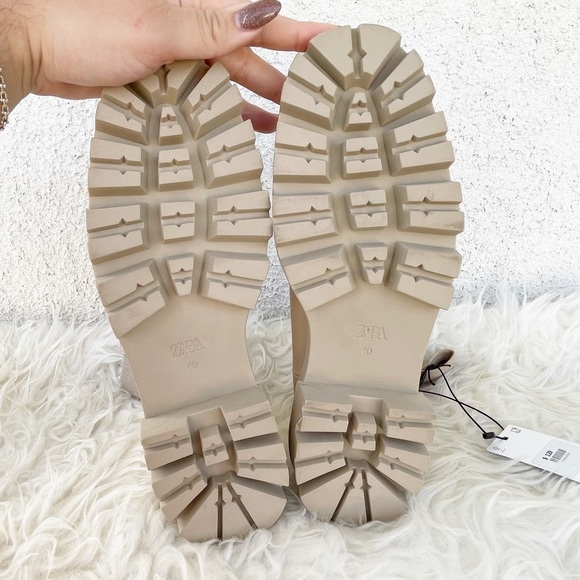 NWT Zara Ecru Tan Beige Leather Lug Sole Chelsea Boots Booties 10/40 - Picture 7 of 9